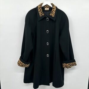 Vintage‎ 100% Wool Swing Coat Womens 56" Bust Leopard Print 2X 3X Mob Wife Glam